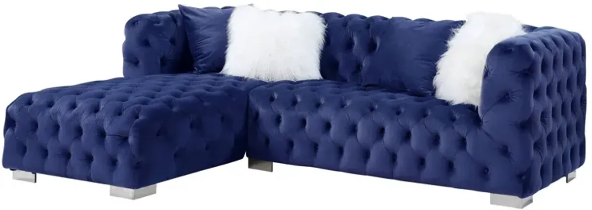 Velvet L Shaped Two Piece Sofa And Chaise Sectional And Toss Pillows - Blue