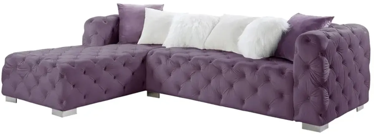 Velvet L Shaped Two Piece Sofa And Chaise Sectional And Toss Pillows - Purple