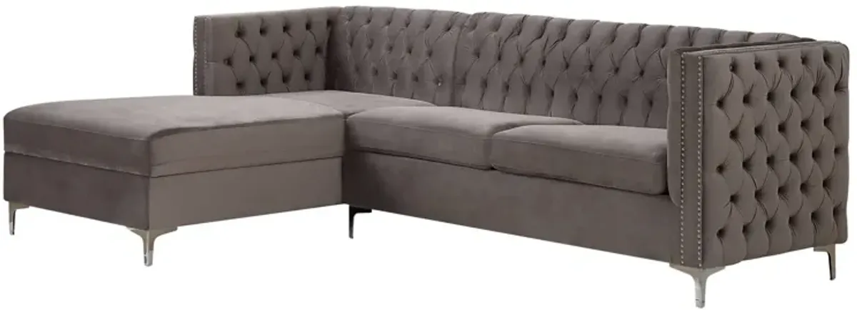 Velvet L Shaped Two Piece Sofa And Chaise Sectional - Gray