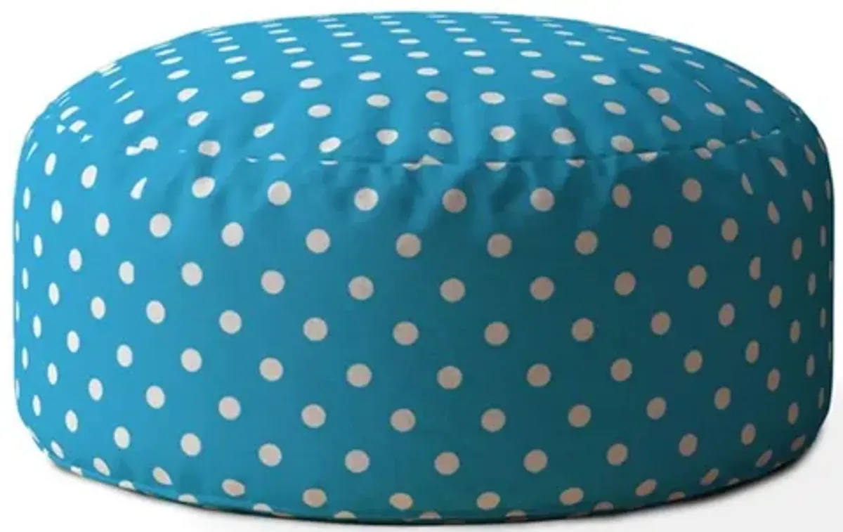 Cotton, Round Polka Dots Pouf Ottoman - Blue