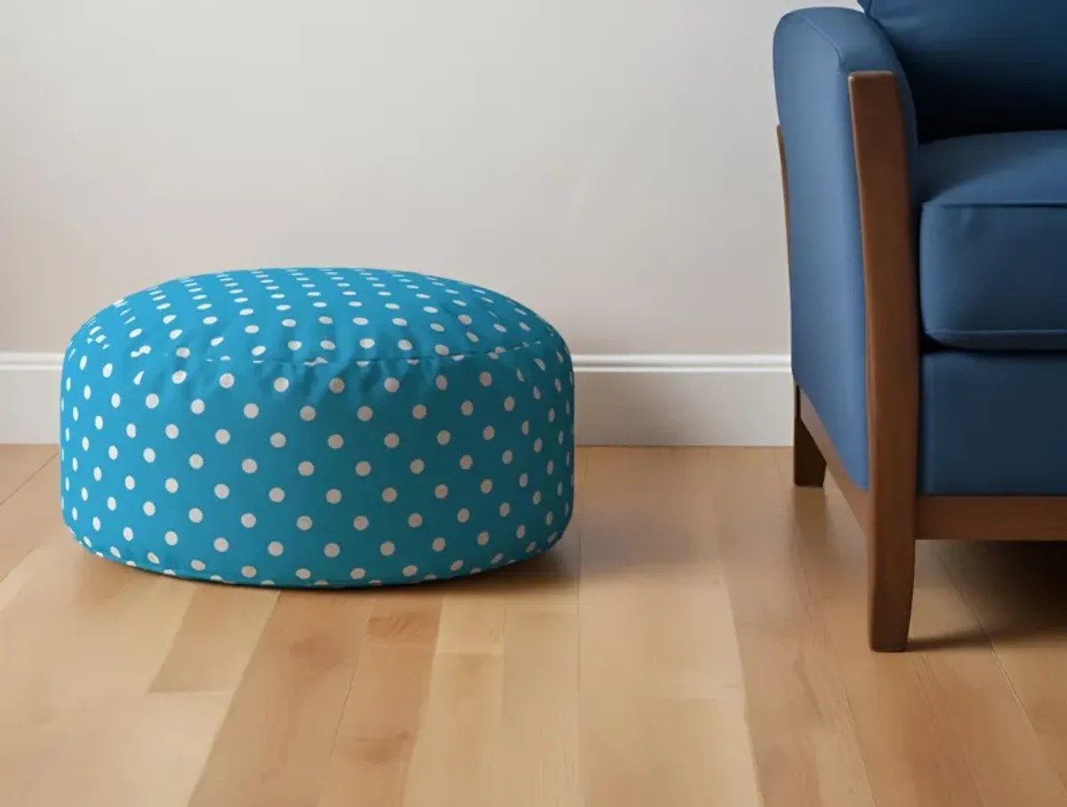 Cotton, Round Polka Dots Pouf Ottoman - Blue