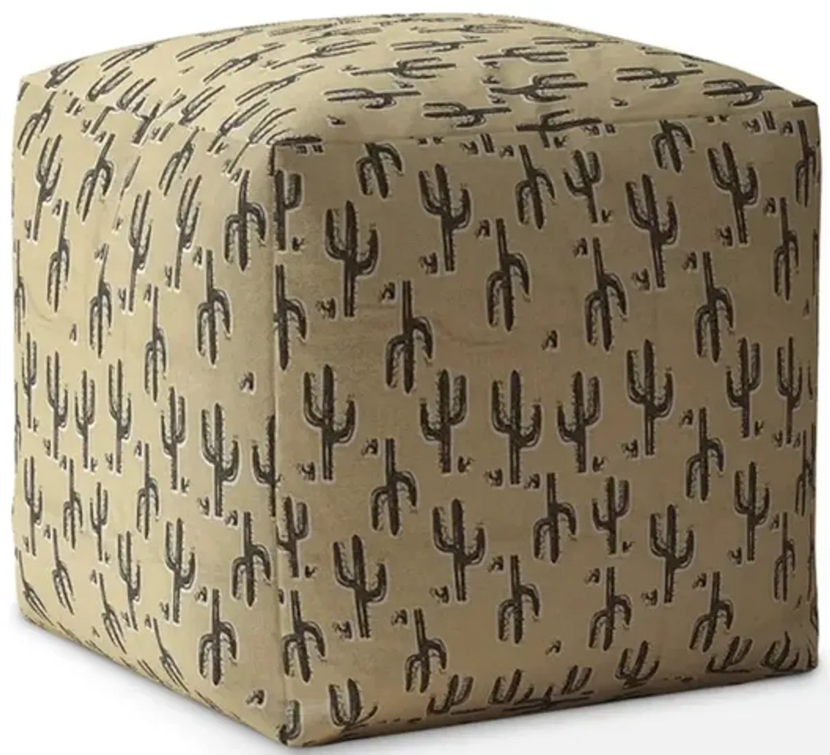 Cotton Floral Pouf Ottoman - Beige