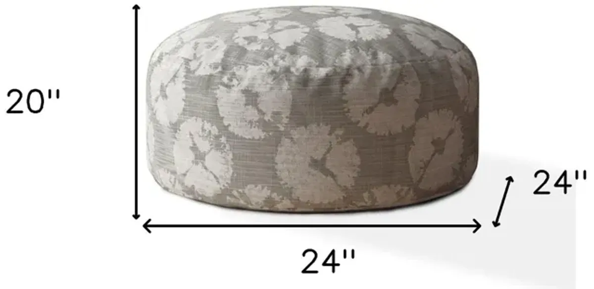 Canvas Round Floral Pouf Ottoman - Gray