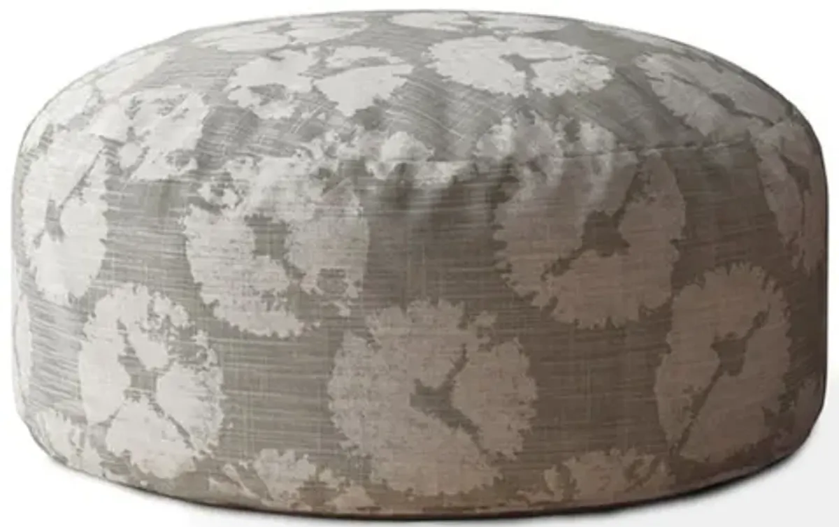 Canvas Round Floral Pouf Ottoman - Gray