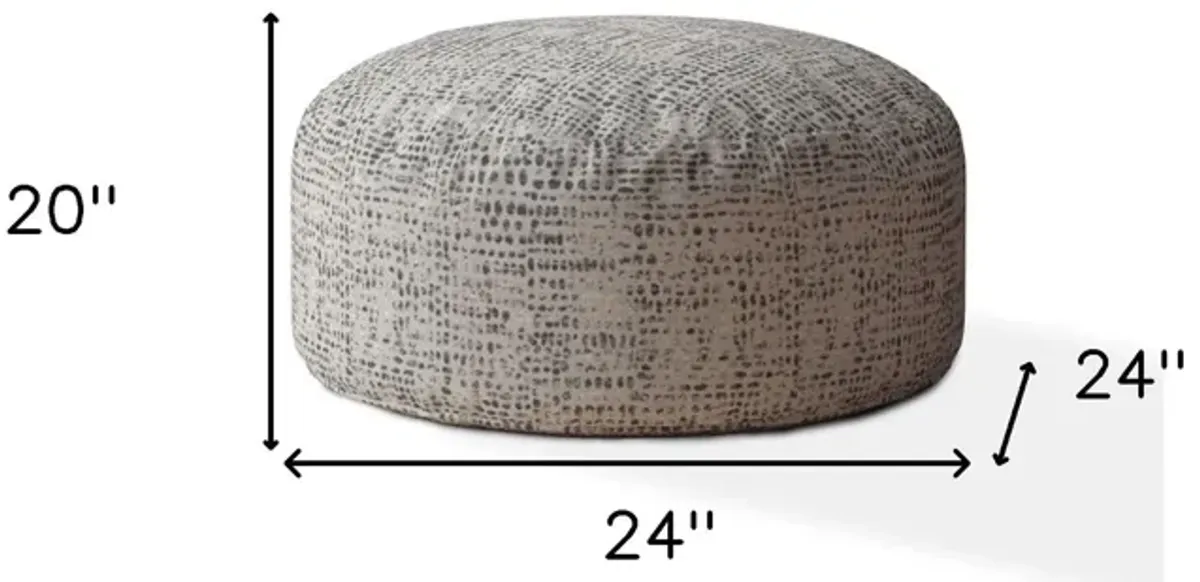 Canvas Round Abstract Pouf Ottoman - Beige