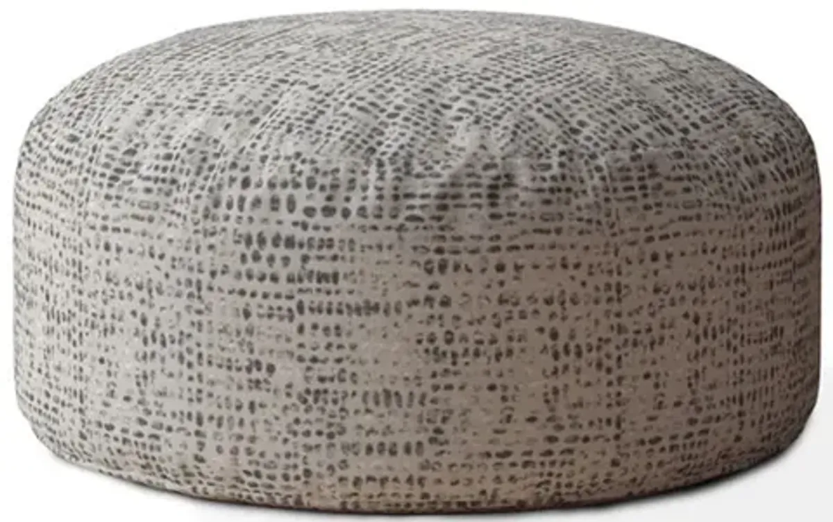 Canvas Round Abstract Pouf Ottoman - Beige