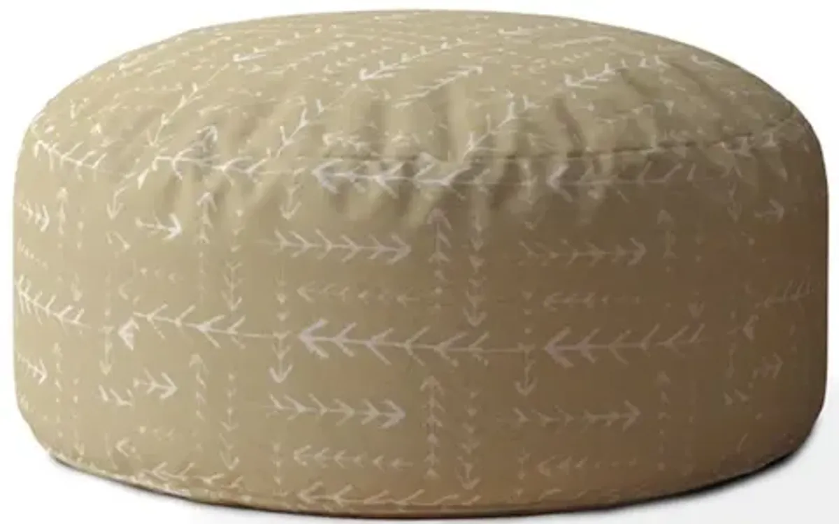 Cotton Round Abstract Pouf Ottoman - Beige