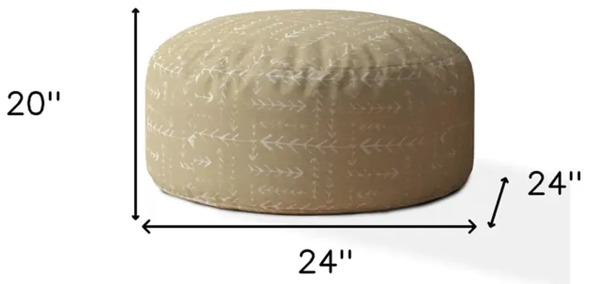 Cotton Round Abstract Pouf Ottoman - Beige