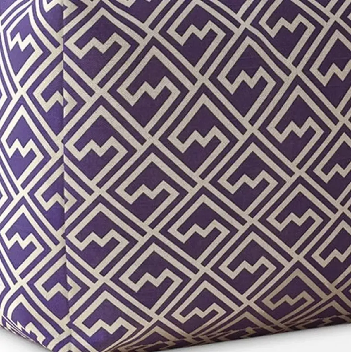 Cotton Damask Pouf Ottoman - Purple / White