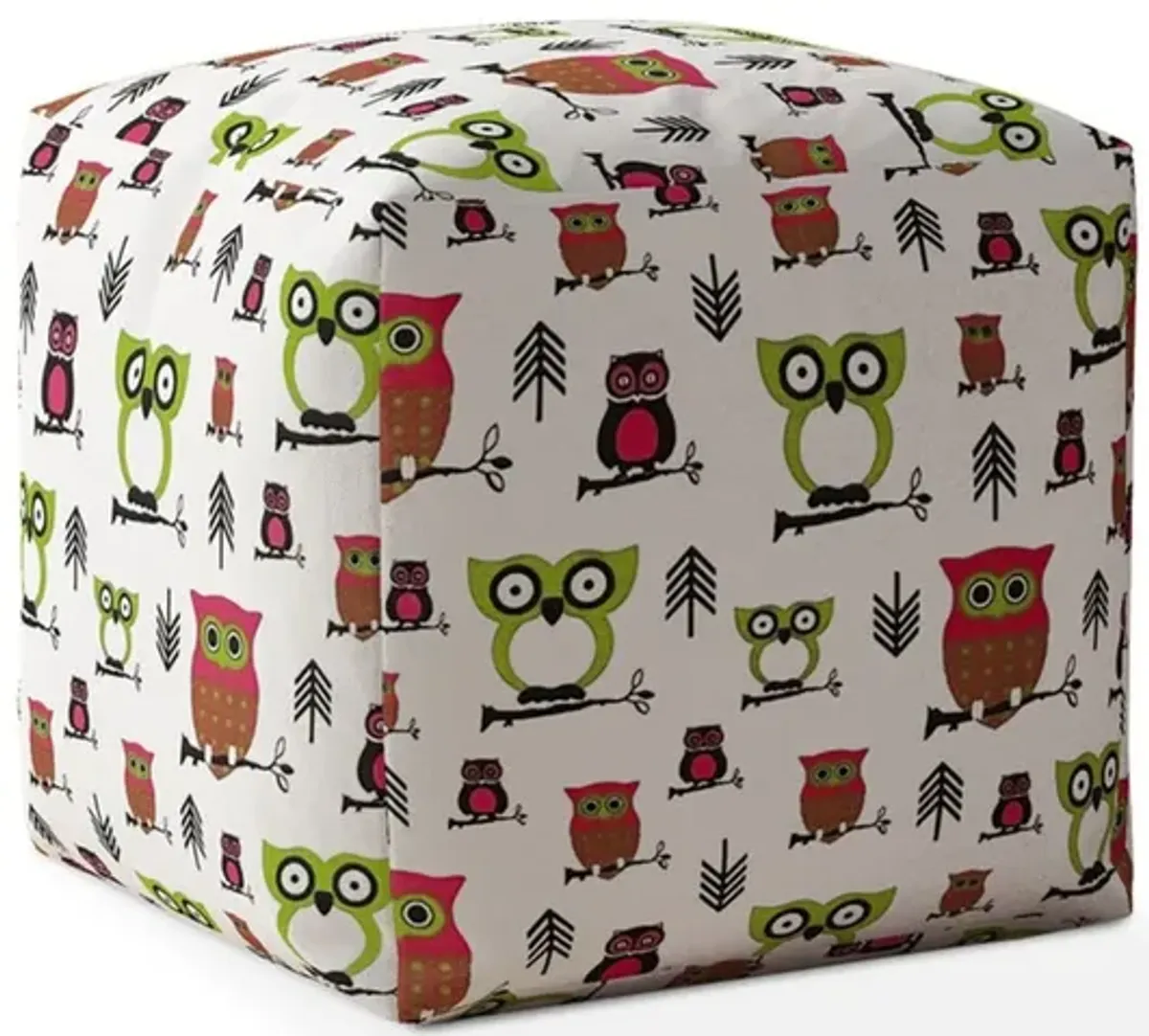 Cotton Owls Pouf Ottoman - Green / White