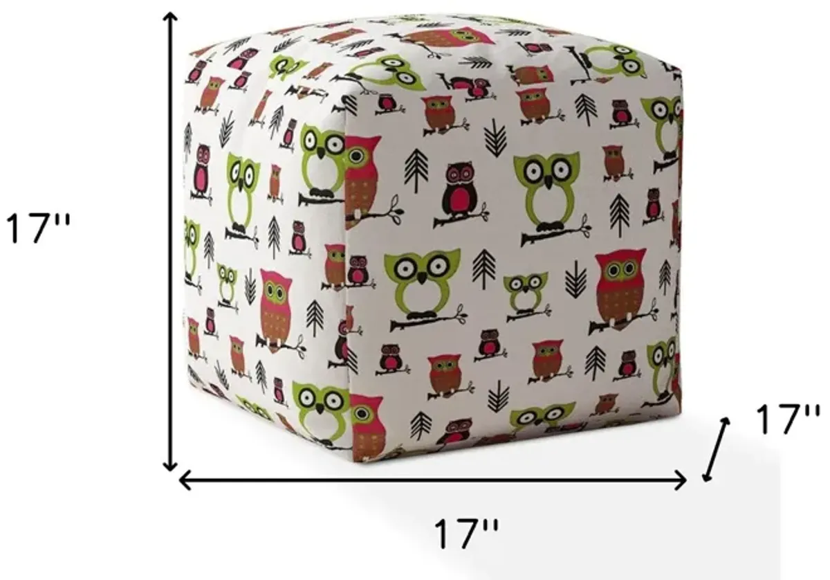 Cotton Owls Pouf Ottoman - Green / White