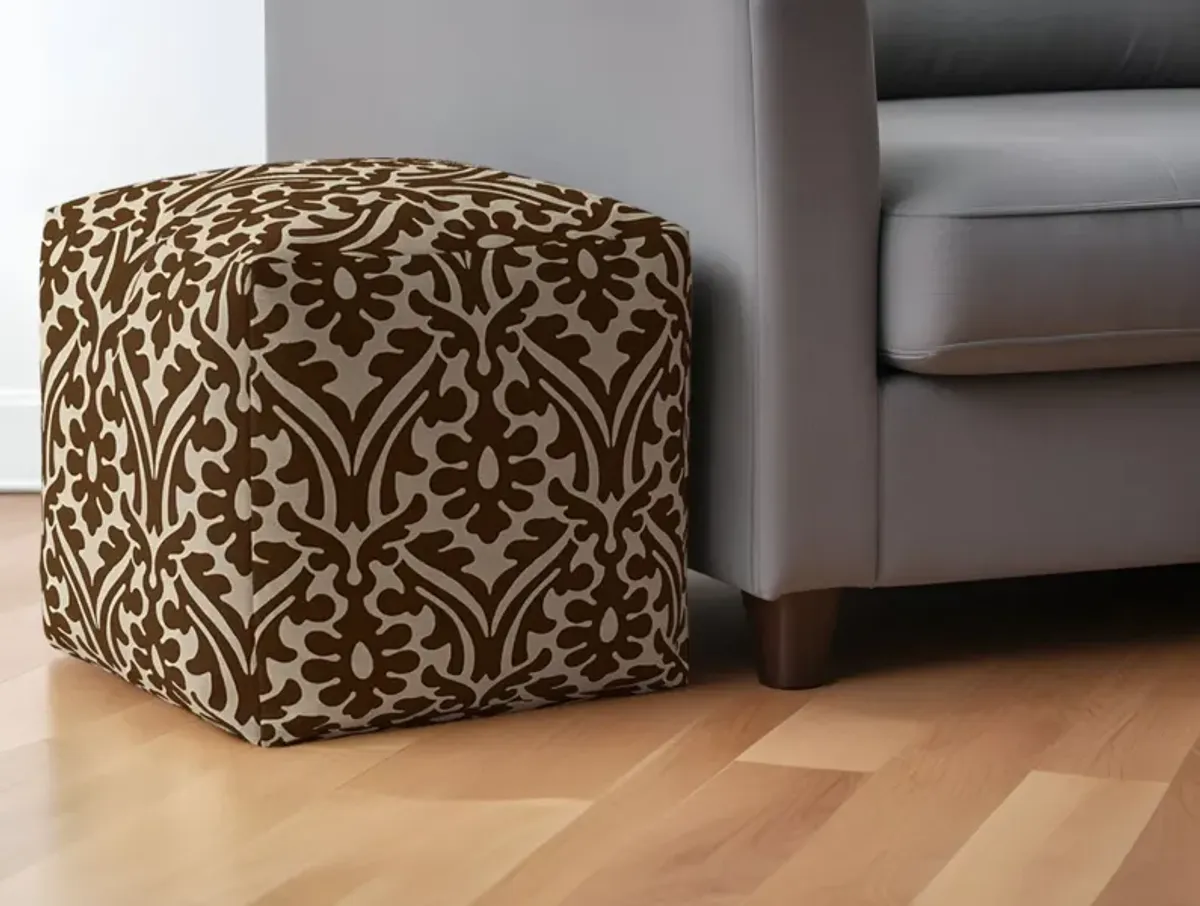 Cotton Damask Pouf Ottoman - Brown