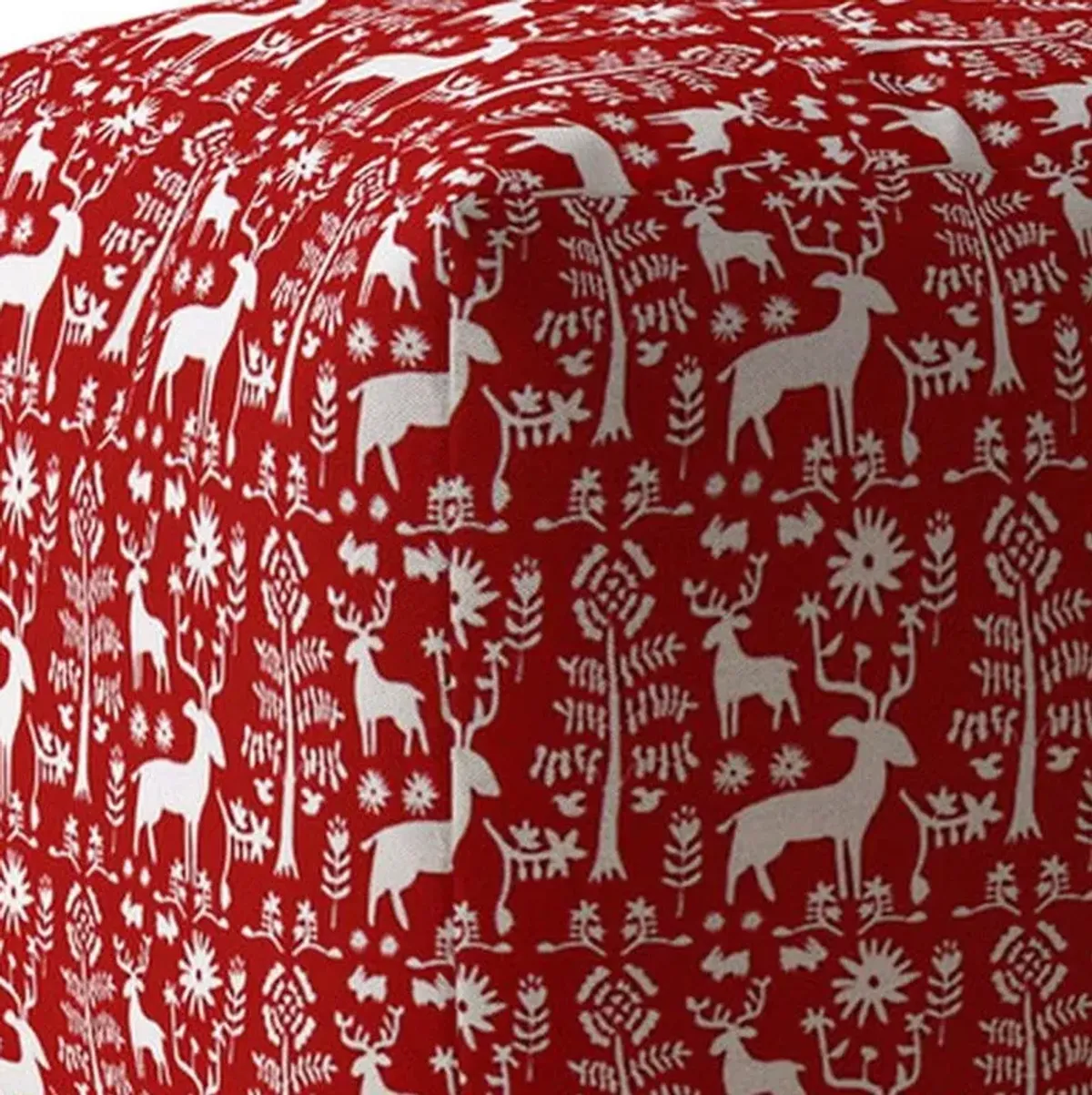 Cotton Stag Pouf Ottoman - Red / White