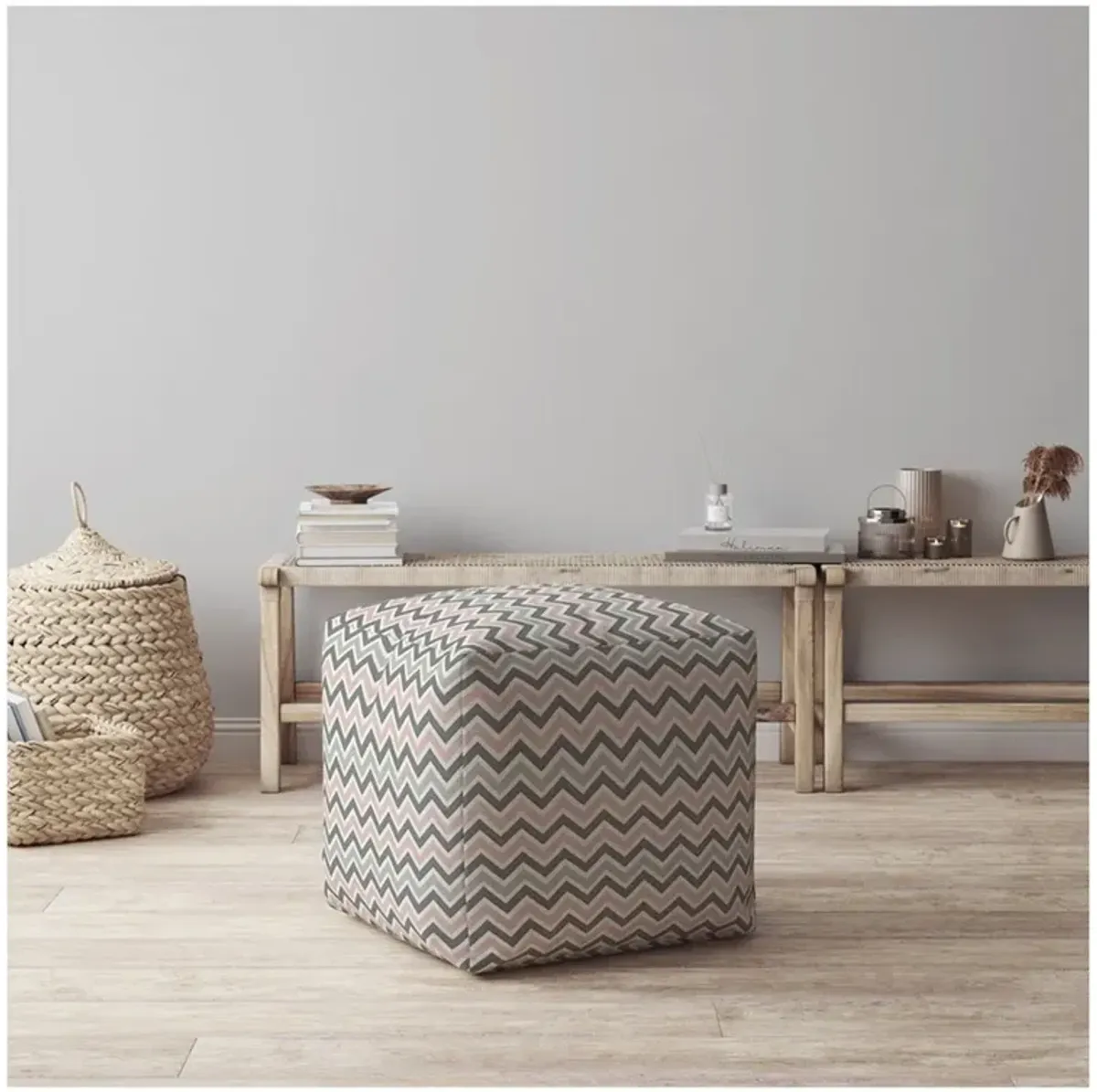 Twill Chevron Pouf Ottoman - Gray