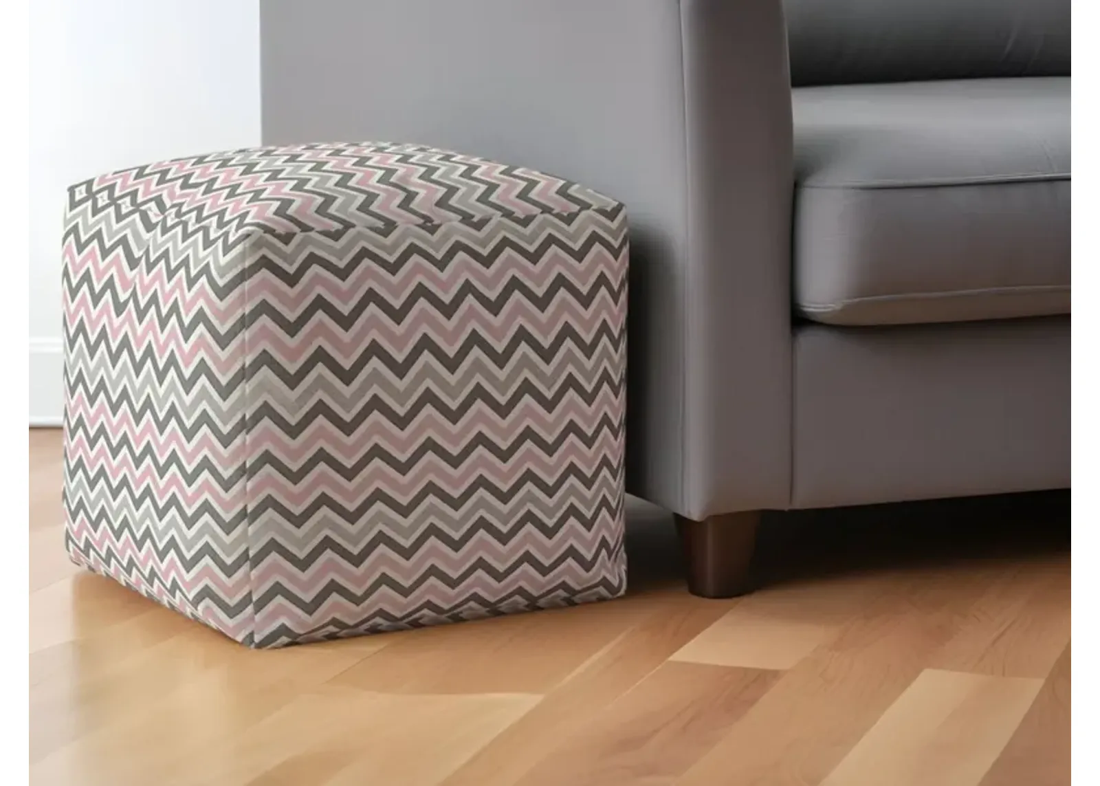 Twill Chevron Pouf Ottoman - Gray