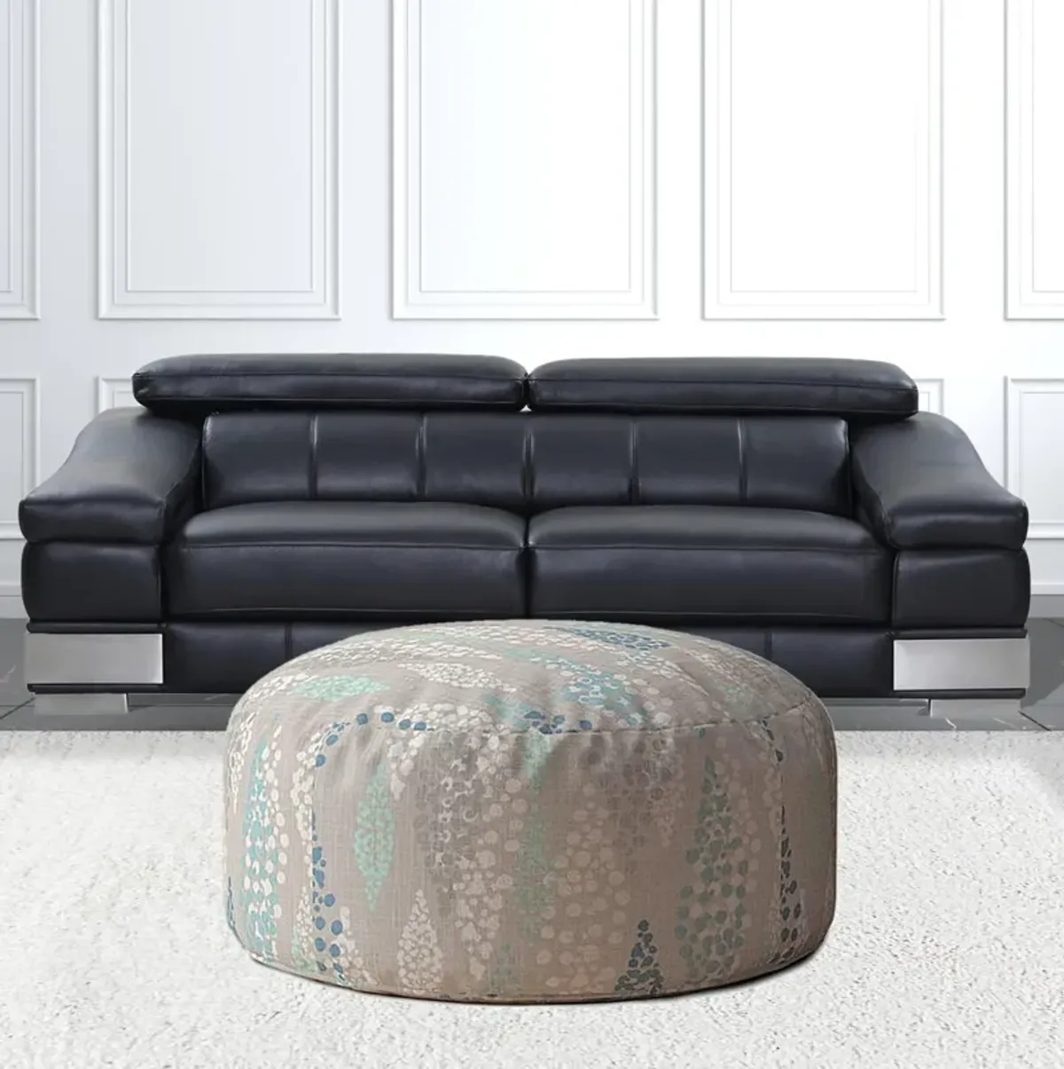 Canvas Round Polka Dots Pouf Cover - Blue