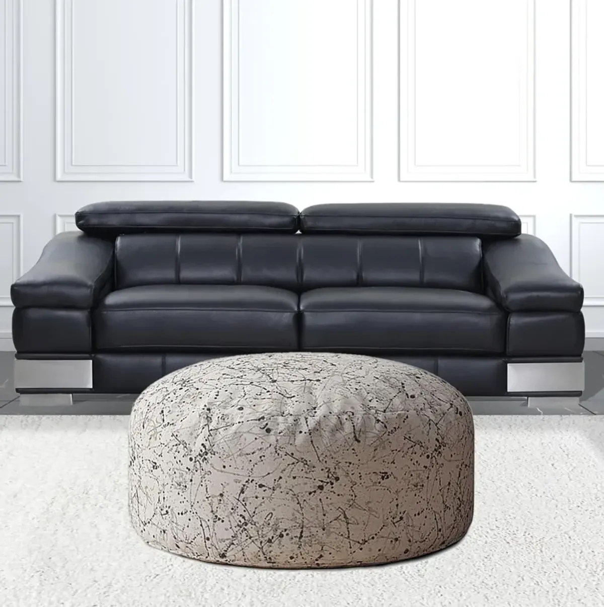 Round Abstract Pouf Cover - Beige