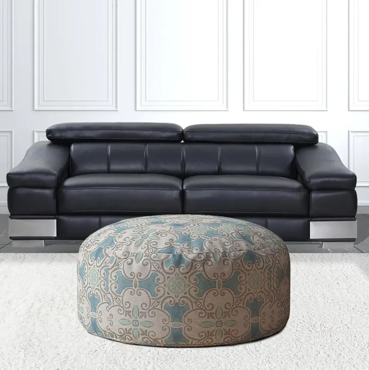 Cotton Round Ikat Pouf Cover - Blue