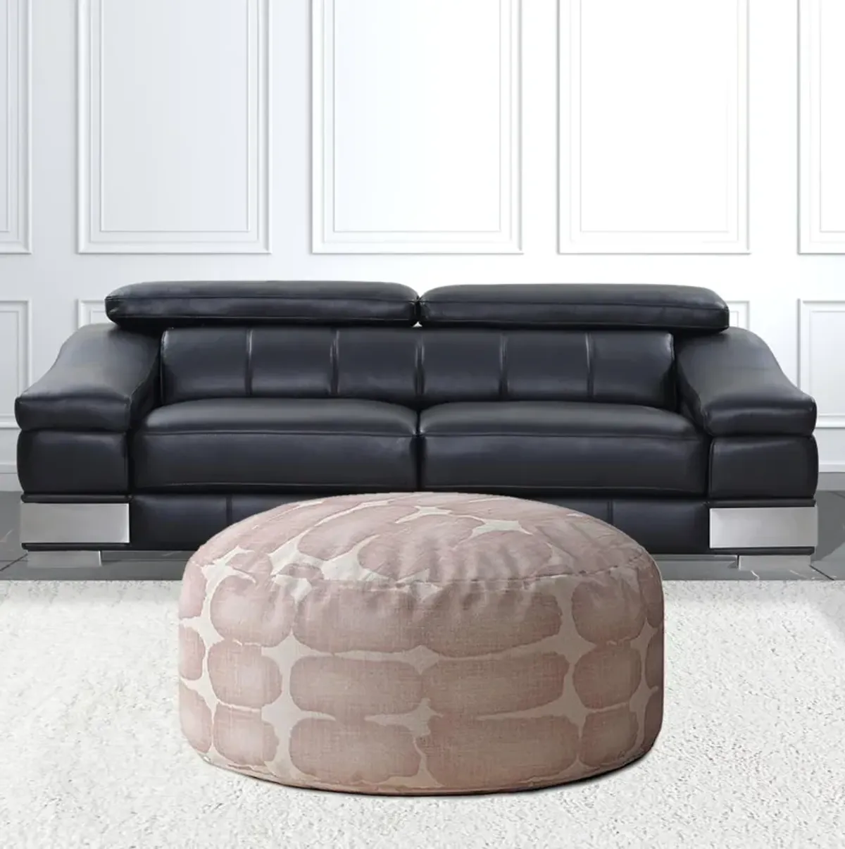 Canvas Round Abstract Pouf Cover - Pink / White