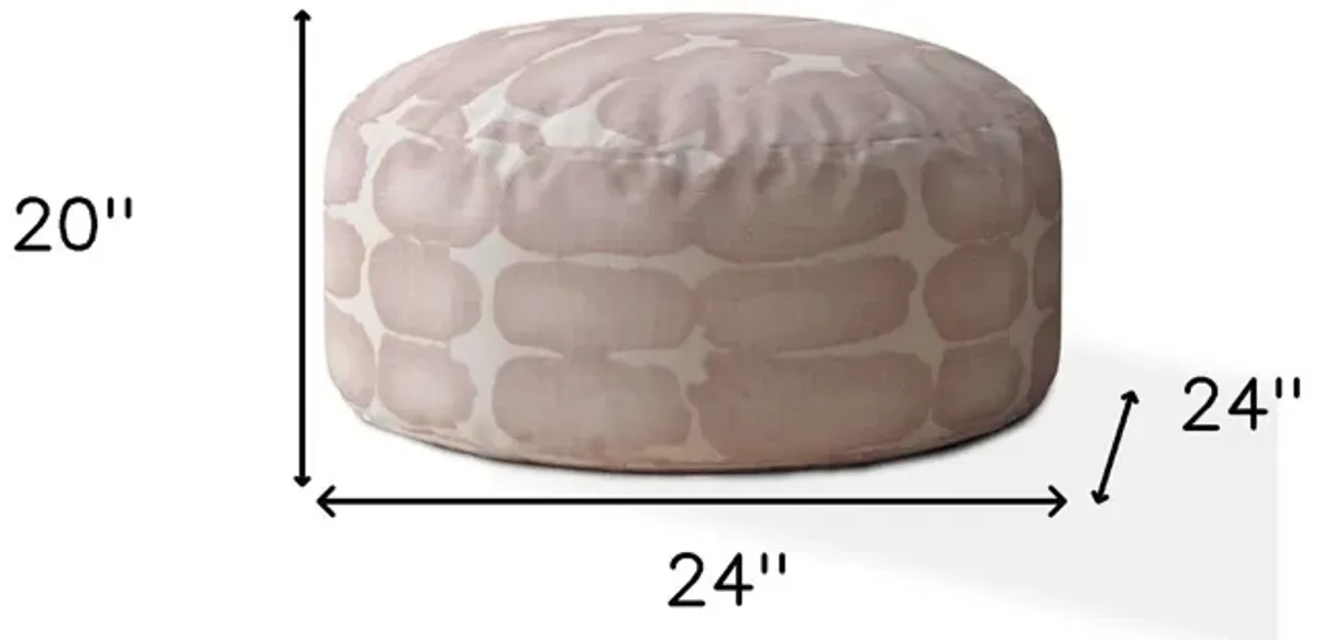 Canvas Round Abstract Pouf Cover - Pink / White