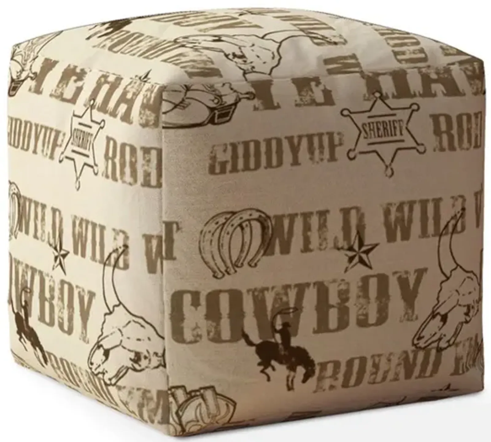 Cotton Cowboy Pouf Cover - Brown