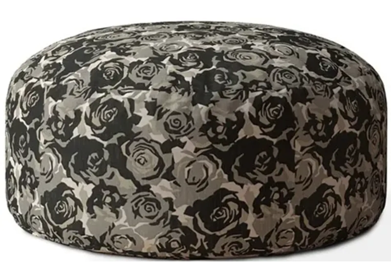 Canvas Round Floral Pouf Cover - Beige