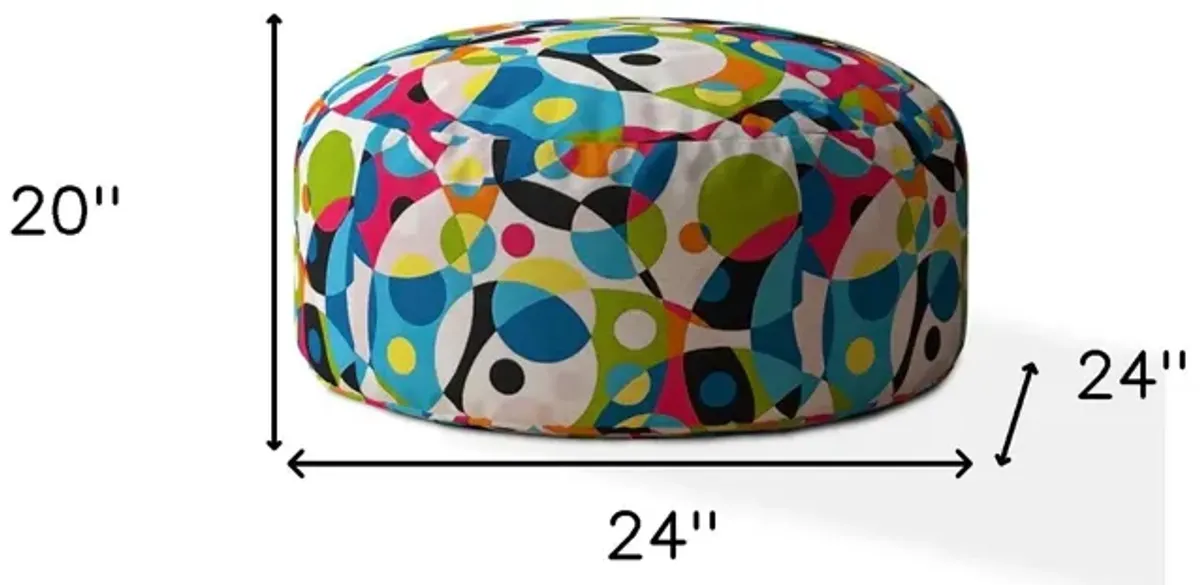 Cotton Round Patchwork Pouf Cover - Blue / White