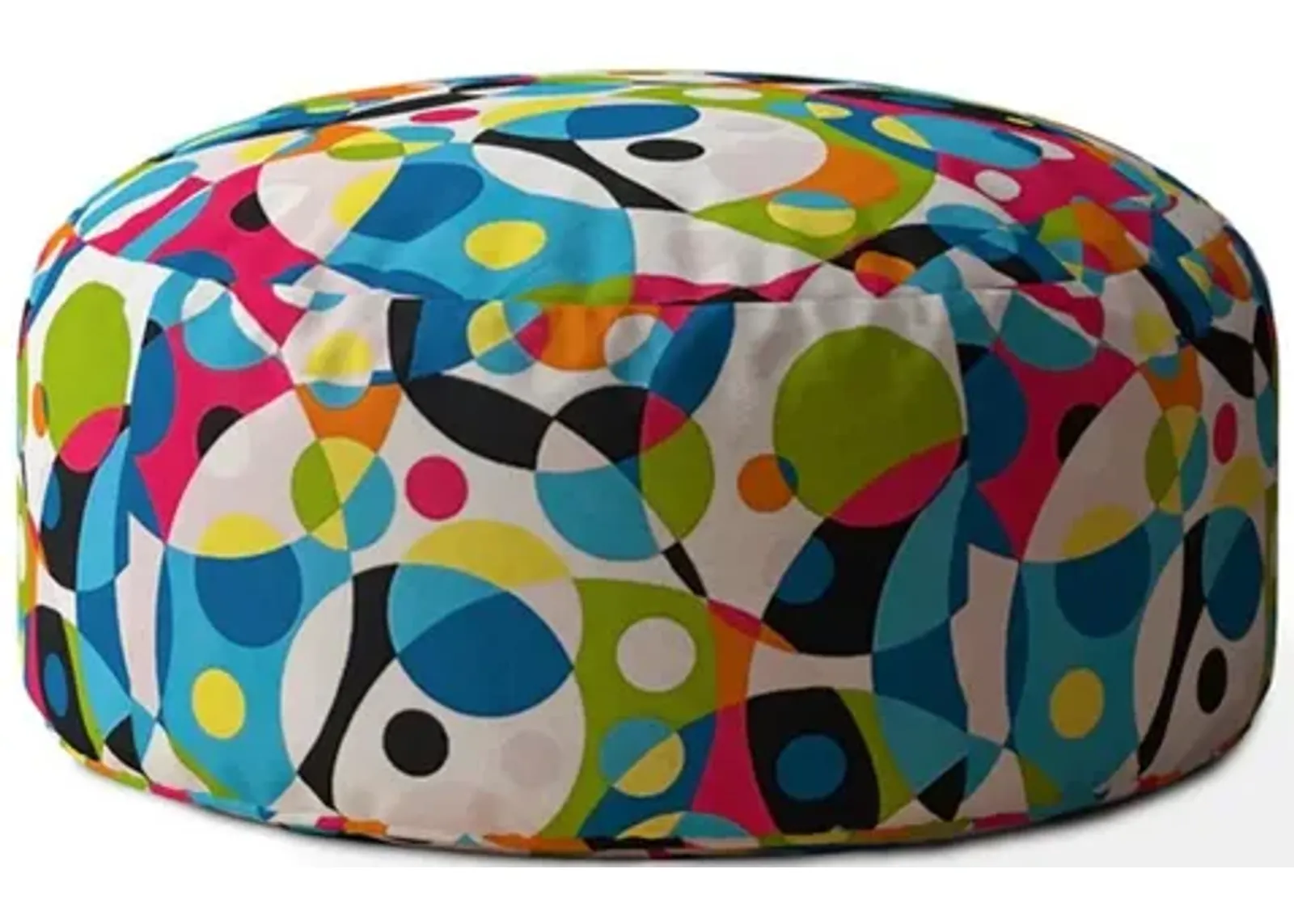 Cotton Round Patchwork Pouf Cover - Blue / White