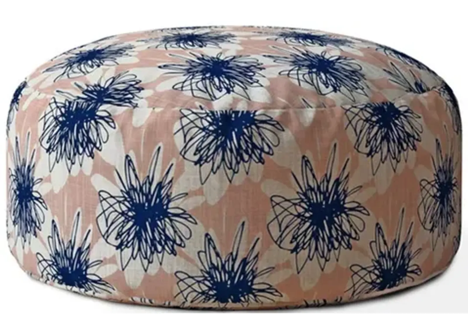 Canvas Round Floral Pouf Cover - Pink / Blue