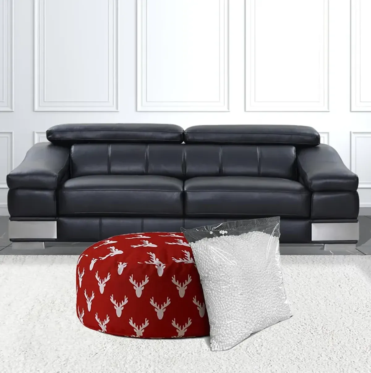 Cotton Round, Stag Pouf Cover - Red / White