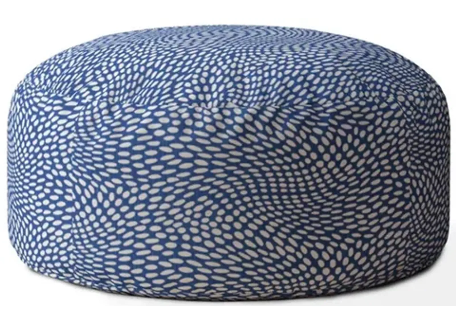 Canvas Round Polka Dots Pouf Cover - Blue / White