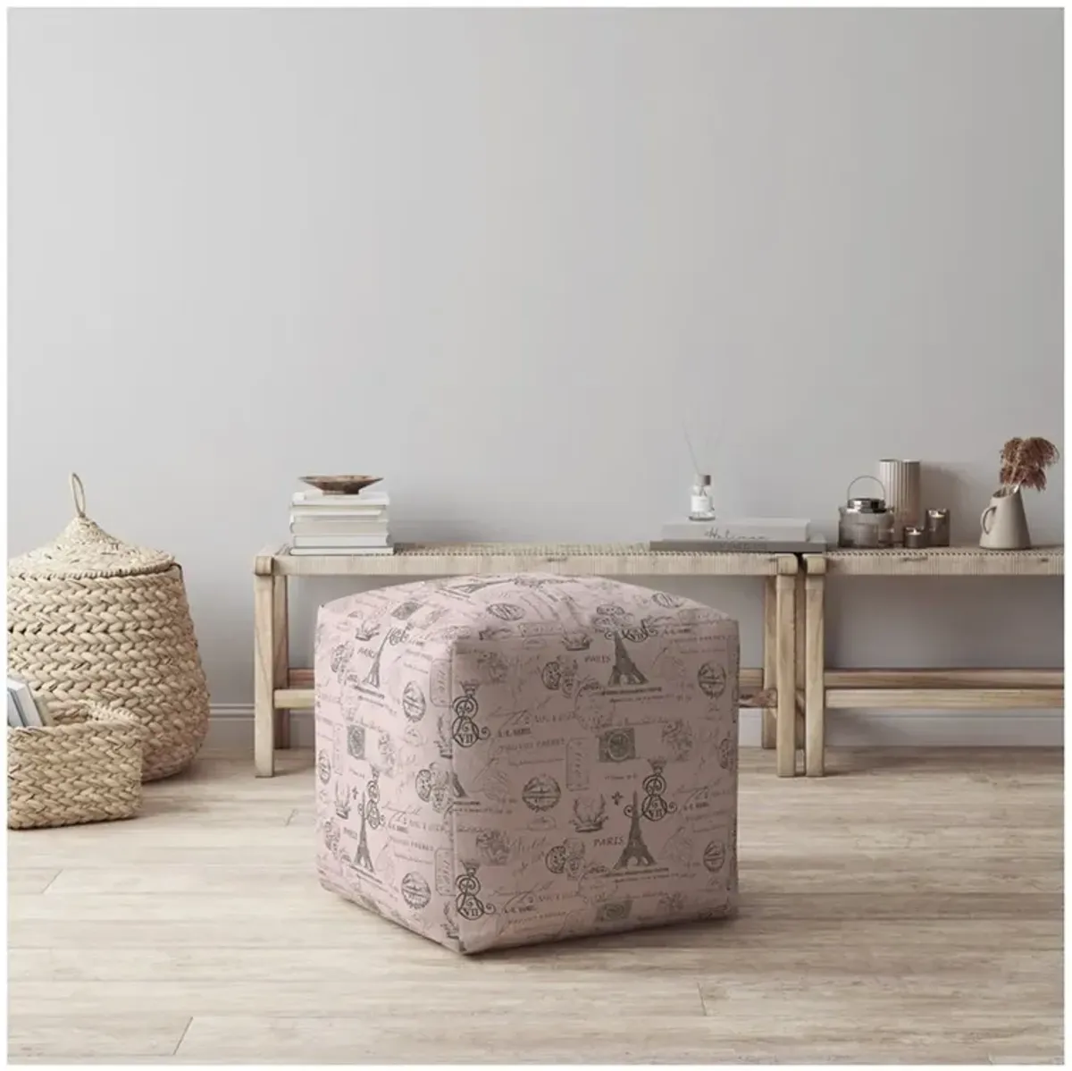 Twill Paris Pouf Cover - Pink