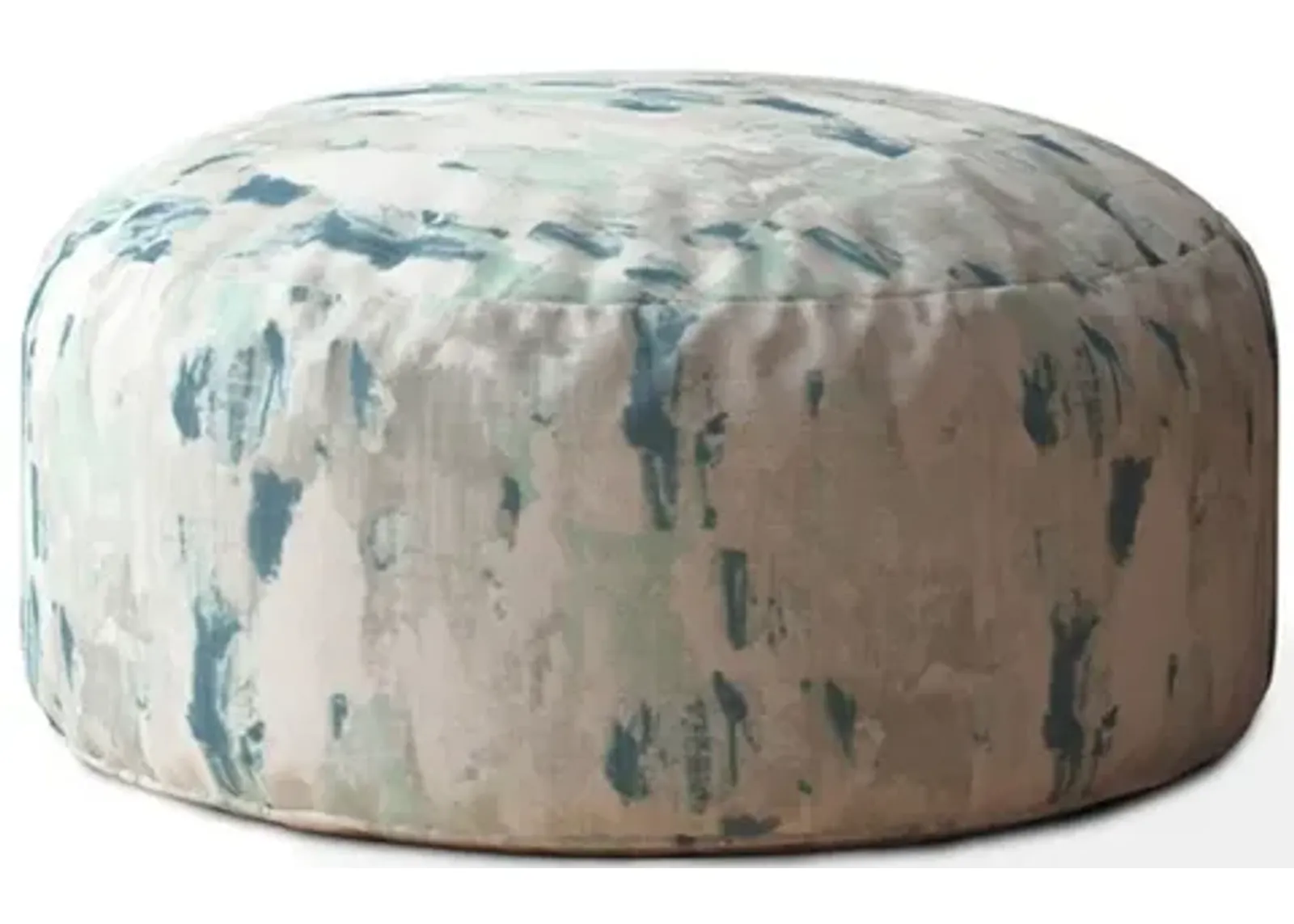 Canvas, Round Abstract Pouf Cover - Blue / Gray