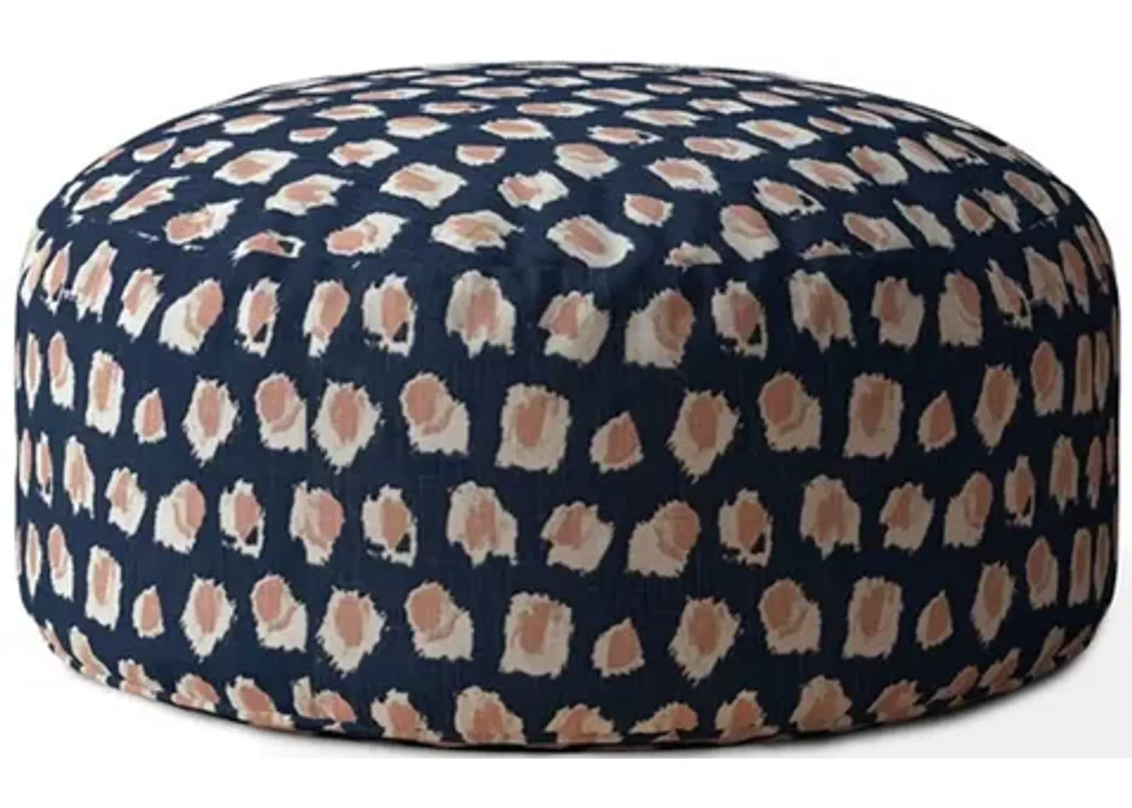 Canvas, Round Abstract Pouf Cover - Blue