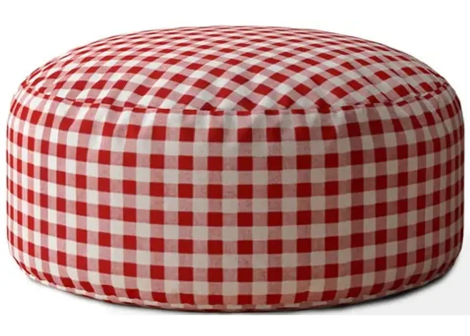 Cotton Round Gingham Pouf Cover - Red / White