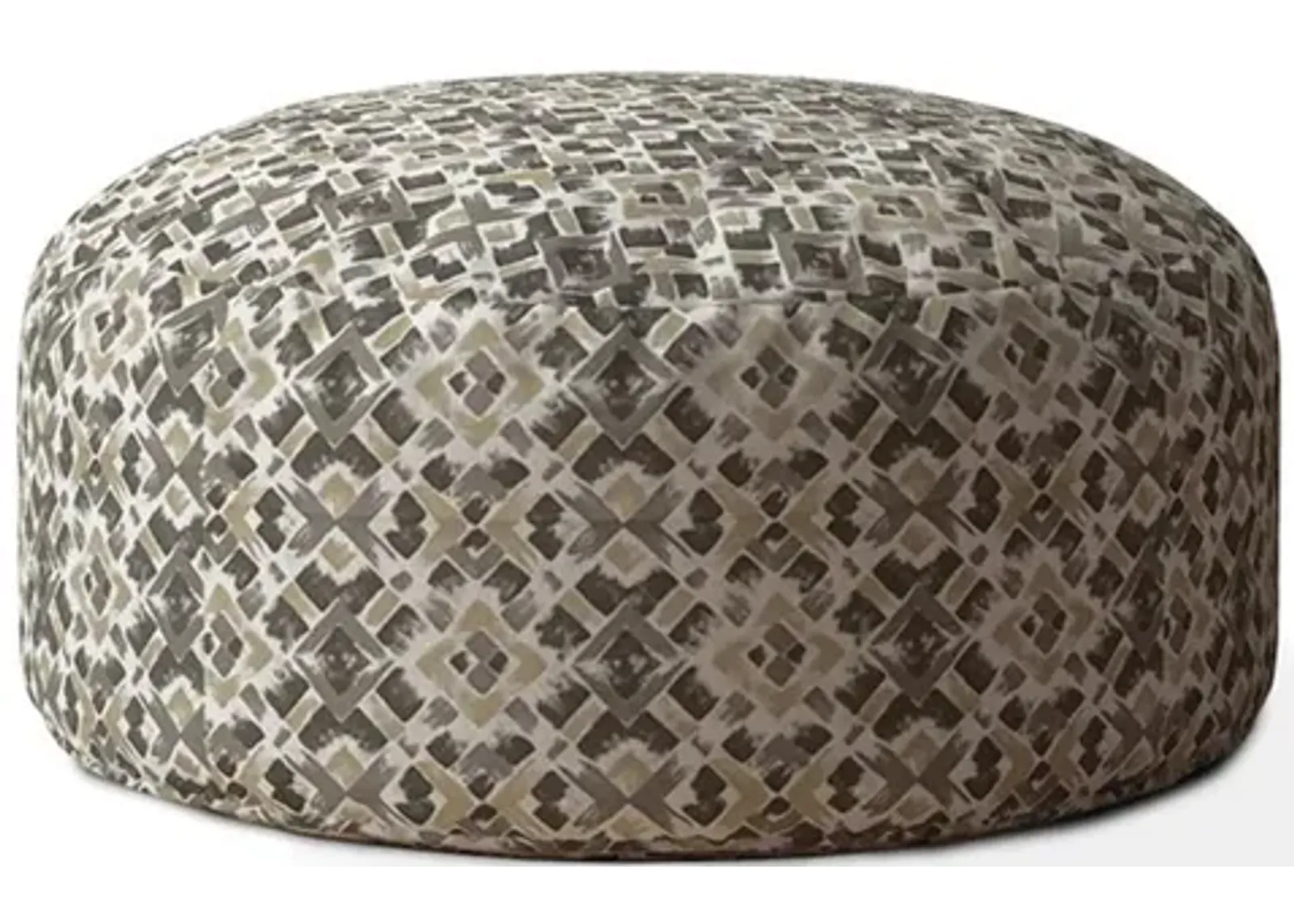 Cotton Round Geometric Pouf Cover - Beige