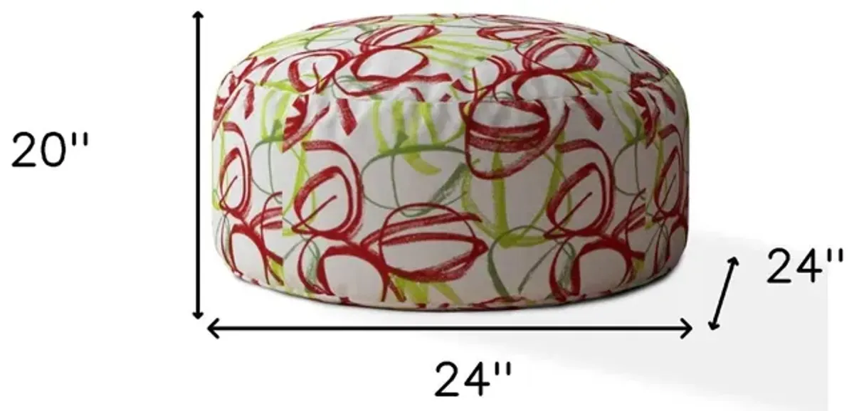 Cotton Round Abstract Pouf Cover - Green / White