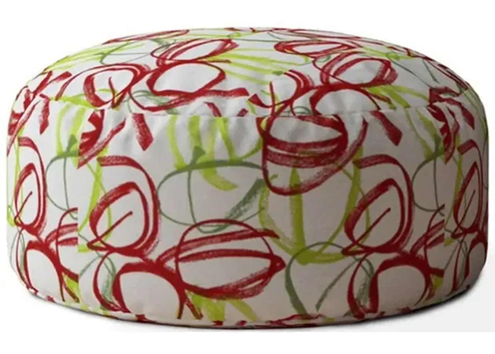 Cotton Round Abstract Pouf Cover - Green / White