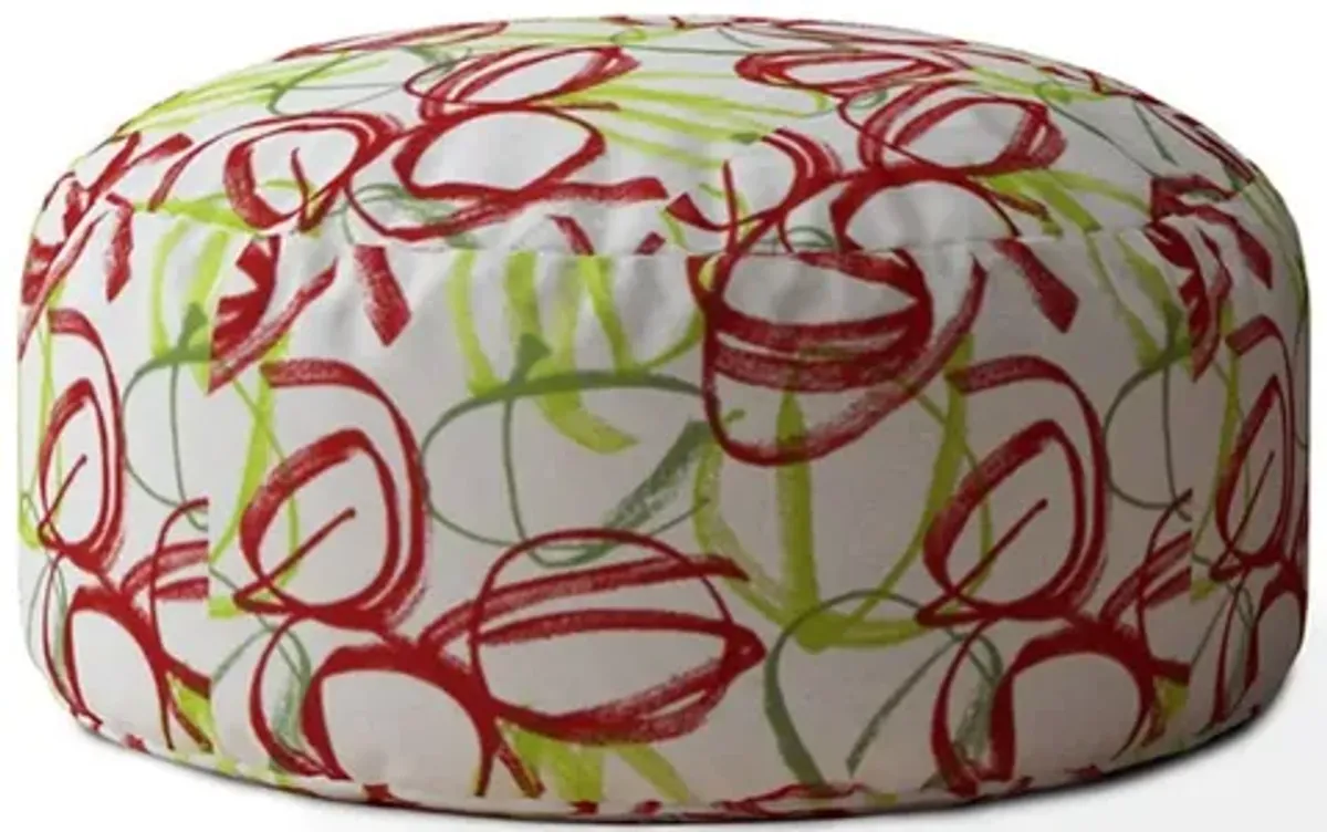 Cotton Round Abstract Pouf Cover - Green / White