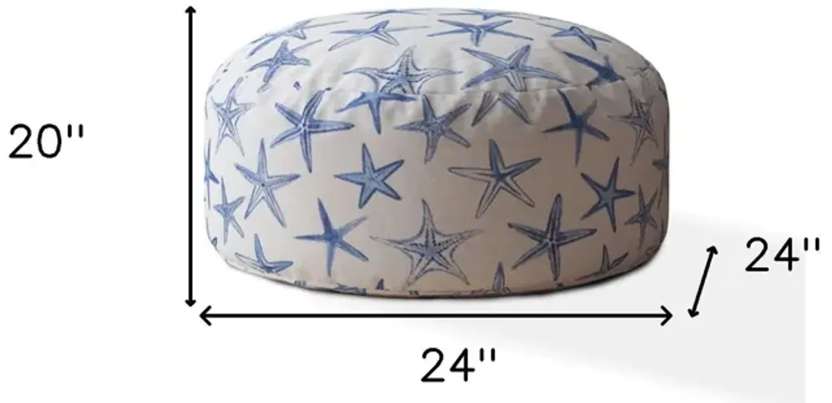 Canvas Round Abstract Pouf Cover - Blue / White