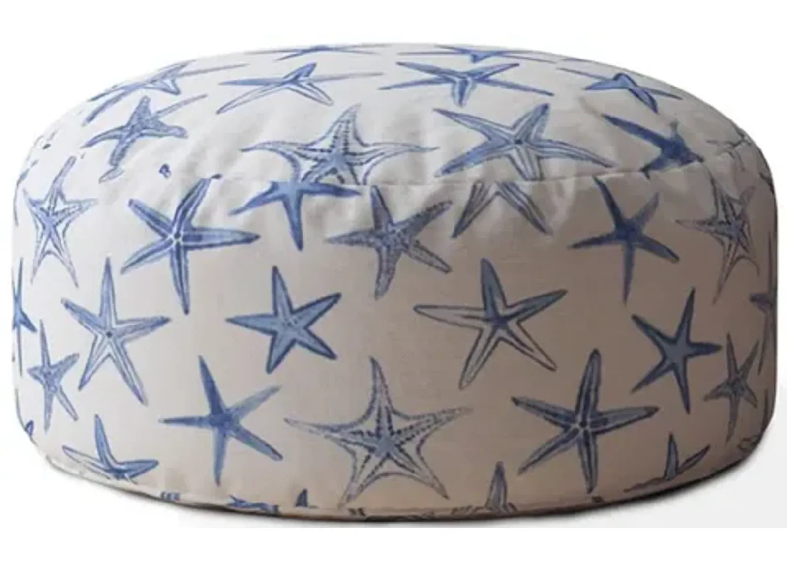 Canvas Round Abstract Pouf Cover - Blue / White