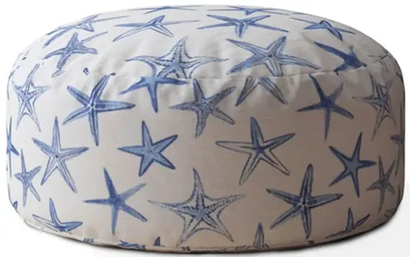 Canvas Round Abstract Pouf Cover - Blue / White