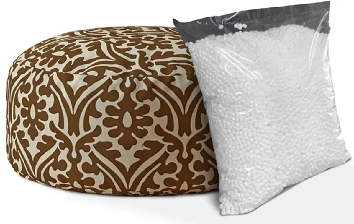 Cotton Round Damask Pouf Cover - Brown