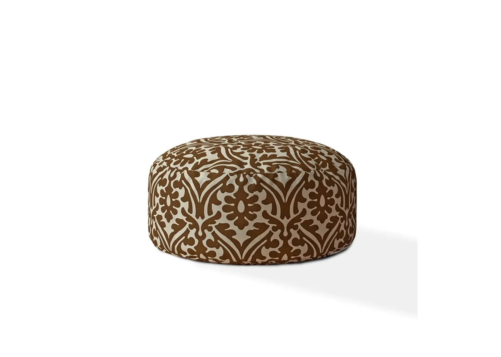 Cotton Round Damask Pouf Cover - Brown