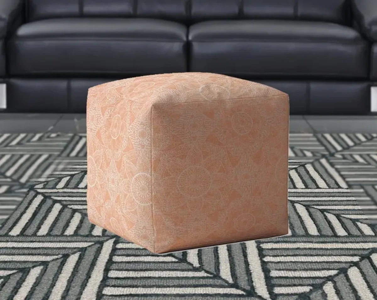 Cotton Floral Pouf Cover - Orange