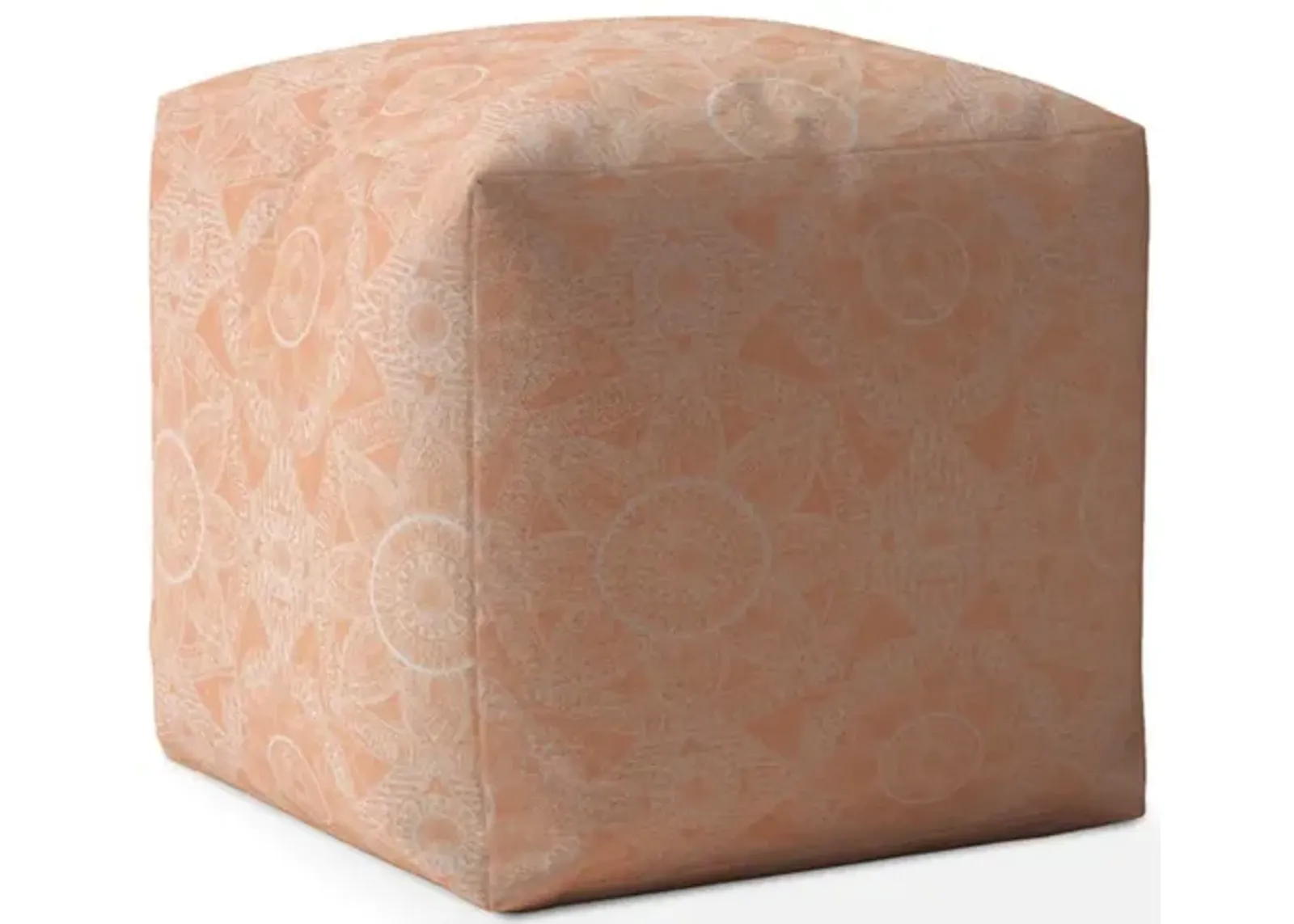 Cotton Floral Pouf Cover - Orange