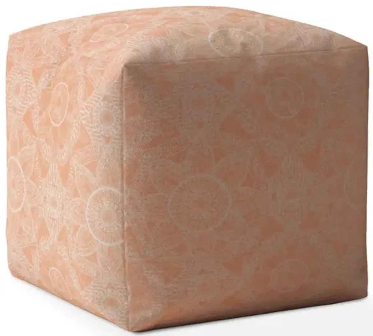 Cotton Floral Pouf Cover - Orange