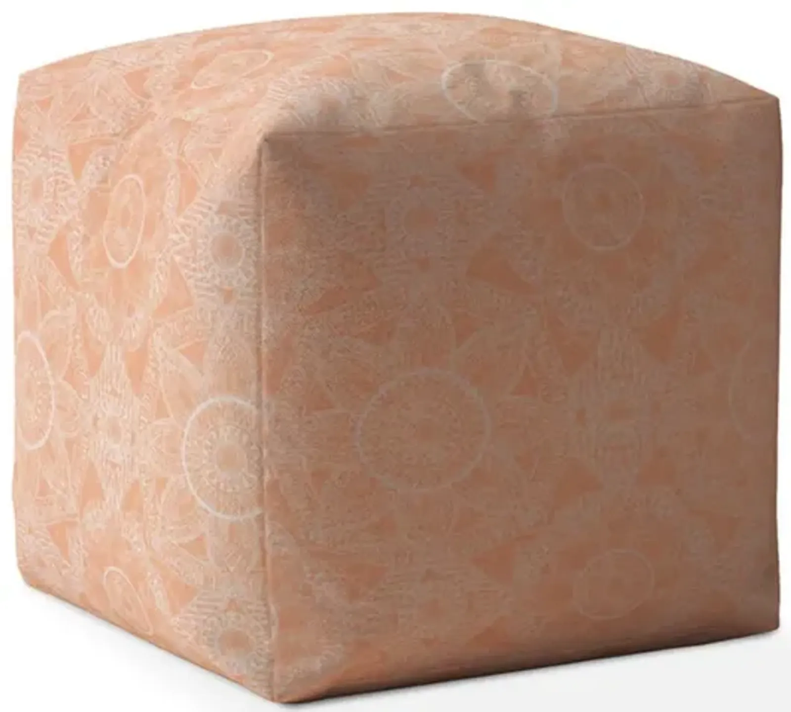 Cotton Floral Pouf Cover - Orange