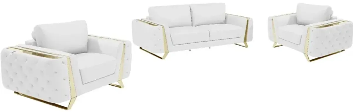 Three Piece Seating Set Indoor Italian Leather Six Person - White