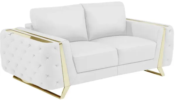 Genuine Leather Loveseat - White / Gold